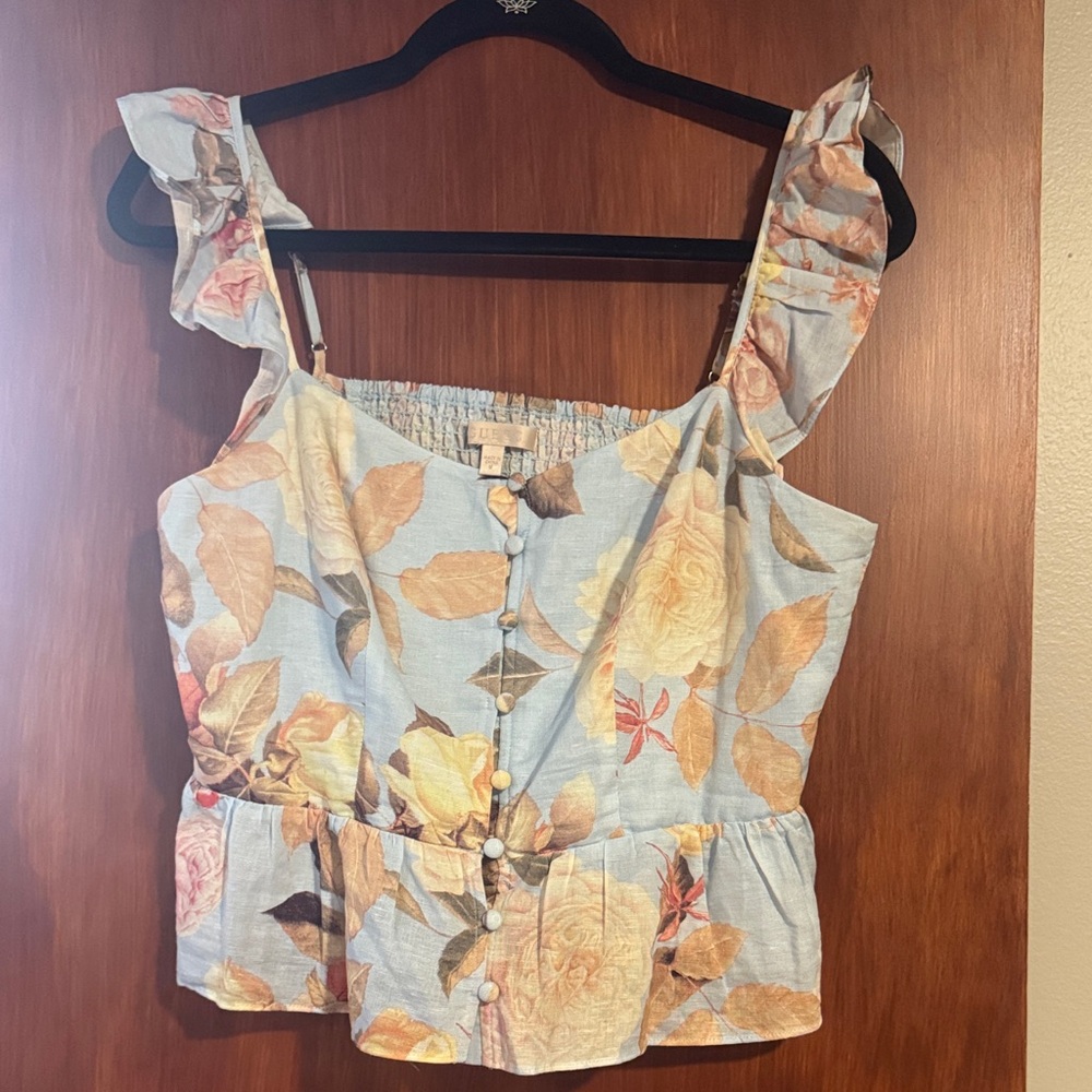 Guess Floral Button-Down Blouse - Blue and Cream sz M
